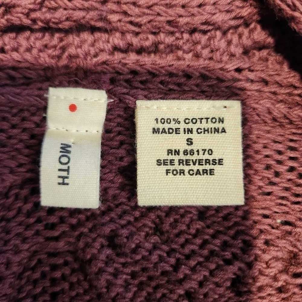 ANTHROPOLOGIE MOTH BURGUNDY SKELETON SPINE KNIT CARDIGAN SWEATER SZ S